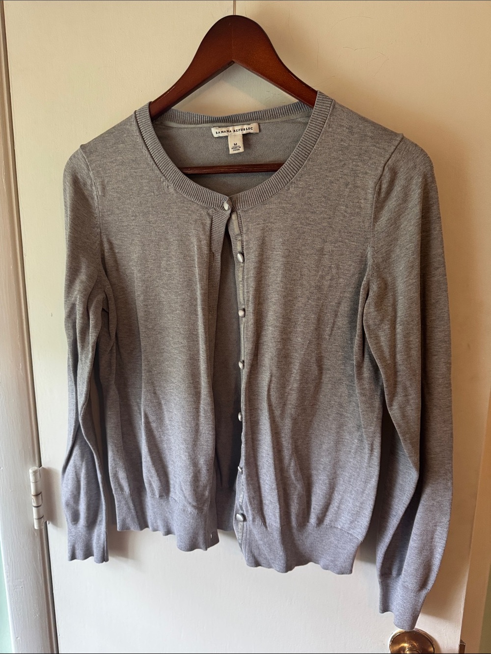 Banana Republic Light Gray Crewneck Pearl Button Cardigan
